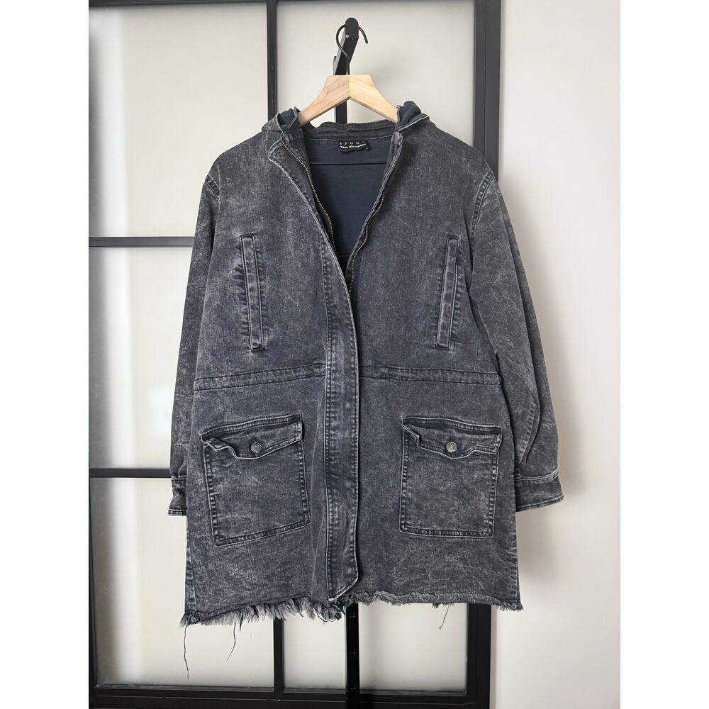 The Kooples Sport Long Grey Denim Raw Hem Jacket Size XS